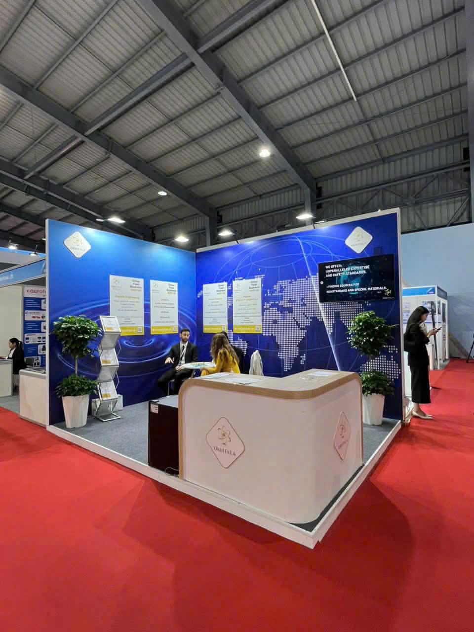 Corner stand with printed backwall and reception counter